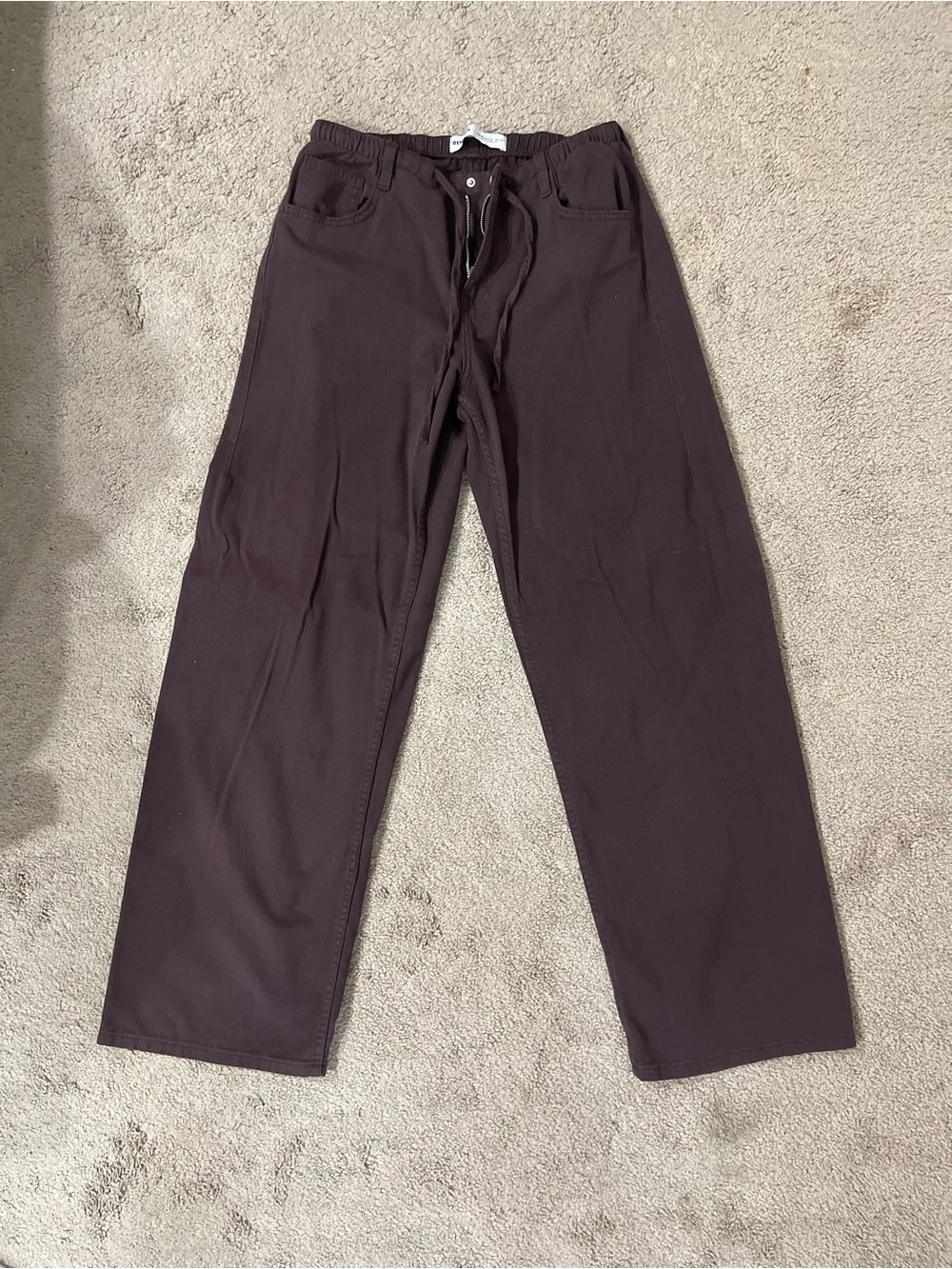 Bershka Men's Dark Brownish Plum Drawstring Joggers